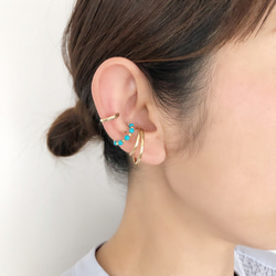 ゴールド×ターコイズ イヤーカフ3点セット イヤーカフ flower 通販