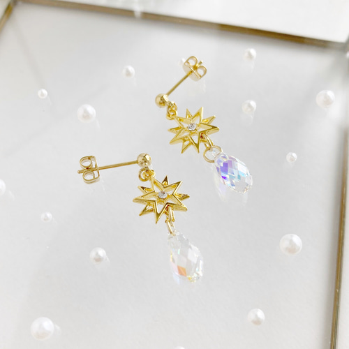 雪の結晶×オーロラ雫 ピアス/イヤリング ピアス（その他） flower 通販