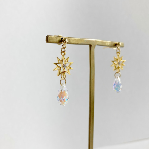 雪の結晶×オーロラ雫 ピアス/イヤリング ピアス（その他