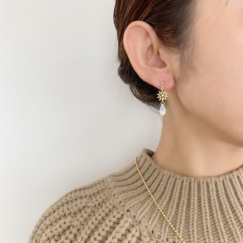 雪の結晶×オーロラ雫 ピアス/イヤリング ピアス（その他