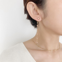 ＜2way＞ローズゴールドパール×スネークチェーン ピアス/ノンホールピアス 2枚目の画像