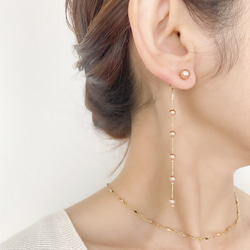 ＜2way＞ローズゴールドパール×スネークチェーン ピアス/ノンホールピアス 4枚目の画像
