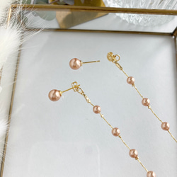 ＜2way＞ローズゴールドパール×スネークチェーン ピアス/ノンホールピアス 5枚目の画像