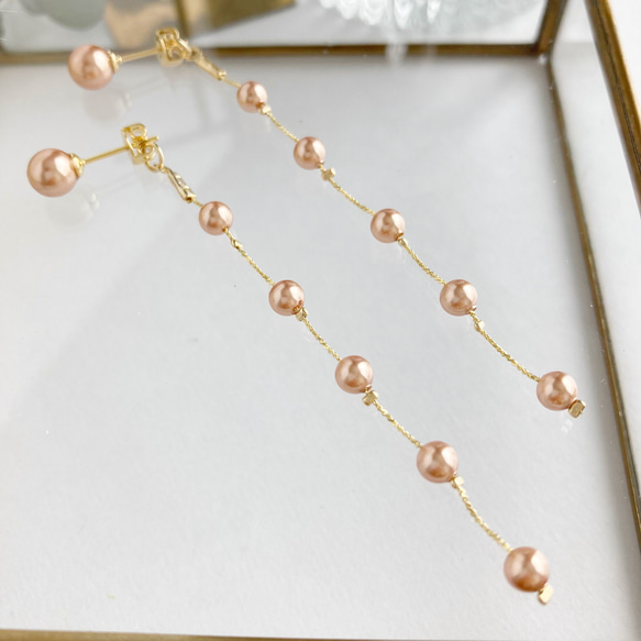 ＜2way＞ローズゴールドパール×スネークチェーン ピアス/ノンホールピアス 7枚目の画像