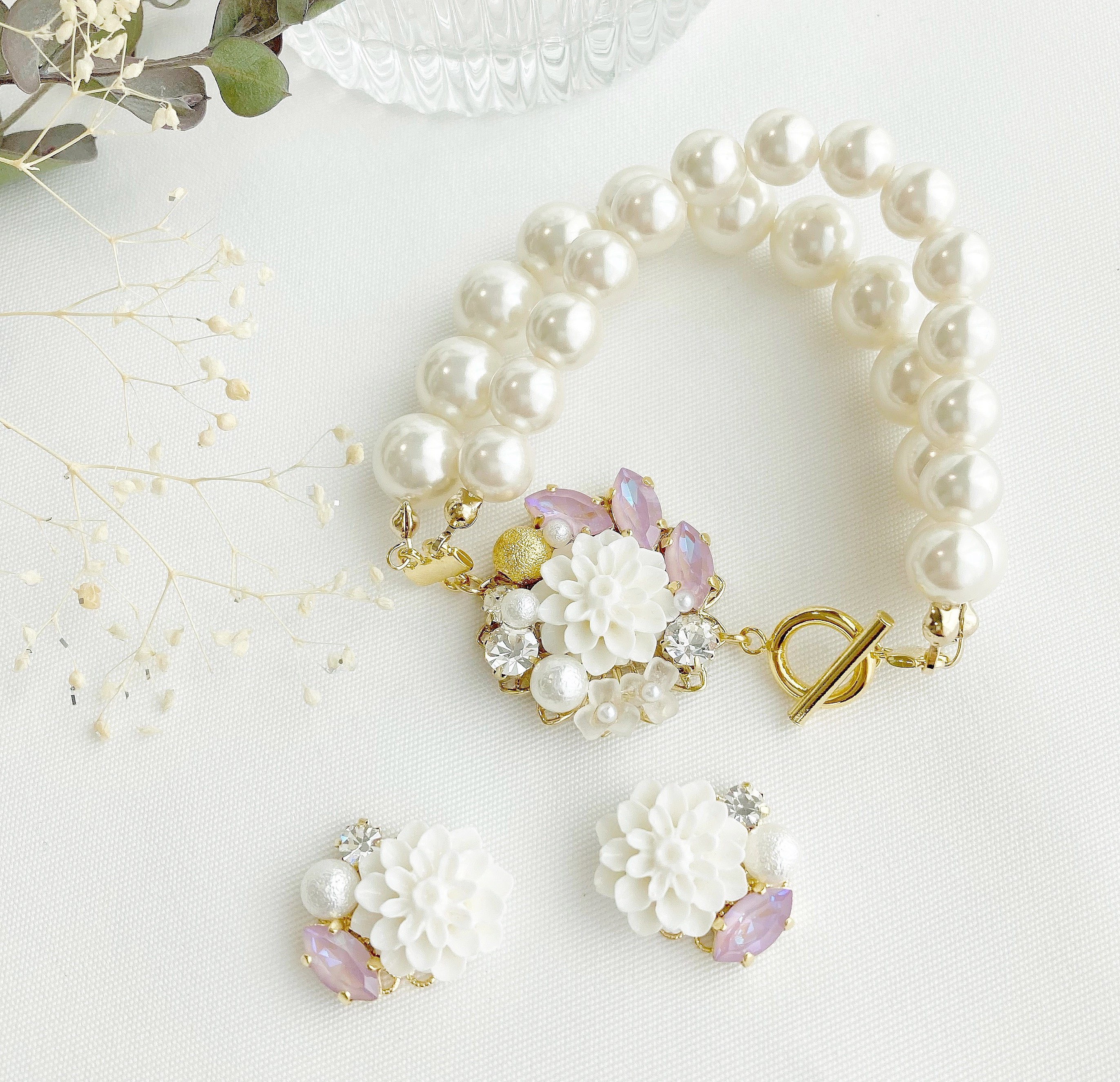 ＜ダリアビジューセット＞ブレスレット+ピアス/イヤリング