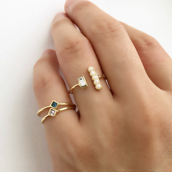 &lt;選擇您的誕生石顏色&gt; 民俗戒指和可疊戴戒指 3 件套 第4張的照片