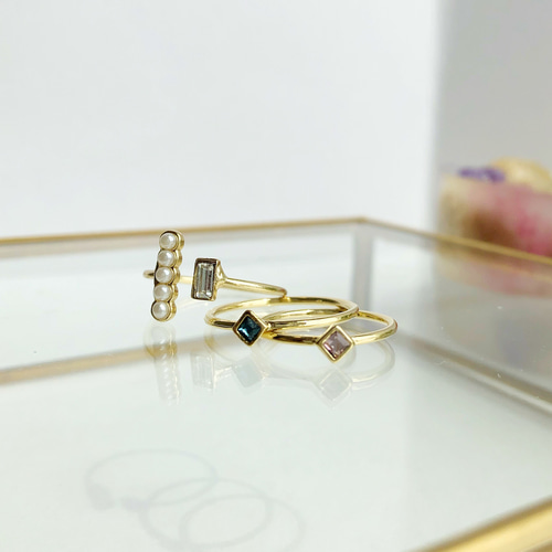 誕生石カラーが選べる＞フォークリング&重ねづけリング 3点セット 指輪