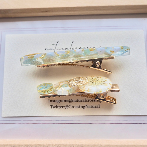 アクアマリンとムーンストーンのヘアクリップセット ヘア