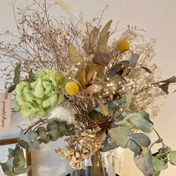 送料無料　ウエディング 二次会 前撮り ドライフラワー 花束 紫陽花 リューカデンドロン　ウェディングブーケ 1枚目の画像