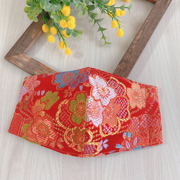 【３点限定】京都　西陣織　金襴　シルク糸使用　オーガニックコットンゴム　立体マスク 2枚目の画像