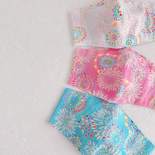 夏マスク♡花火♡接触冷感✿︎高島ちぢみ✿︎立体マスク 夏マスク