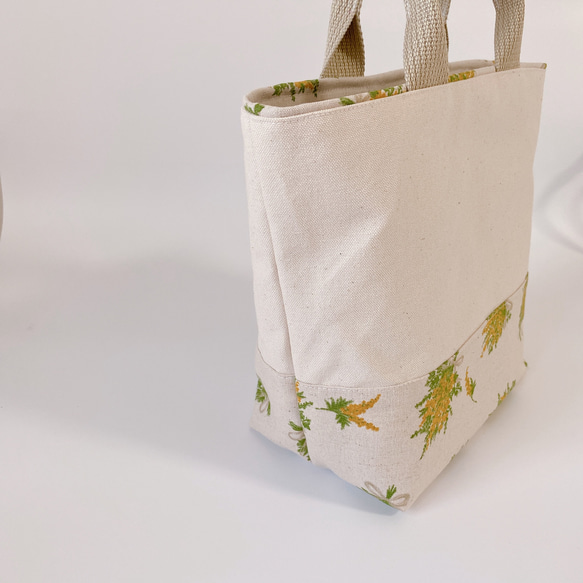 数量限定♡秋の福袋♡帆布×コットンリネン✿︎ミモザの花束✿︎トートバッグ＆バッグインバッグセット 6枚目の画像