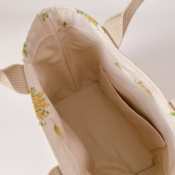 数量限定♡秋の福袋♡帆布×コットンリネン✿︎ミモザの花束✿︎トートバッグ＆バッグインバッグセット 8枚目の画像