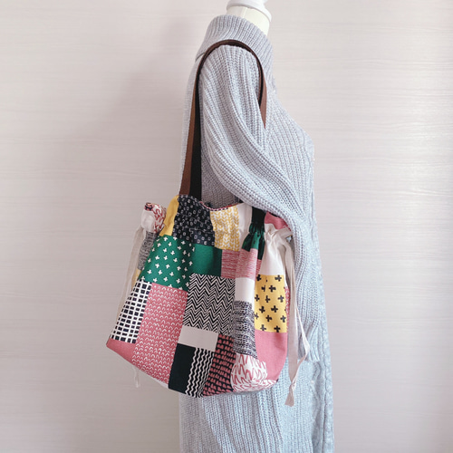 mornquilt パッチワーク巾着バッグ mornquilt パッチワーク巾着バッグ mornquilt パッチワーク巾着バッグ