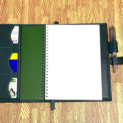 【一点物】本革　シボ革　A5ノート・手帳カバー〈2枚仕立て〉深緑　ダークグリーン 5枚目の画像