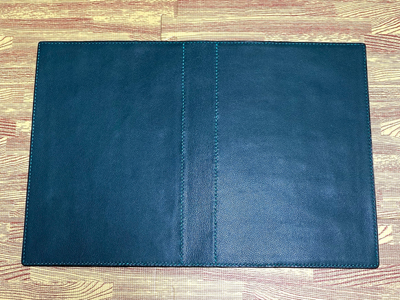 【一点物】本革　シボ革　B5ノートカバー 2枚仕立て 深緑　ダークグリーン 3枚目の画像