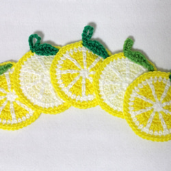 輪切りレモンのエコたわし&コースター　5枚セット(1重タイプ・やわらかめ)　送料無料 2枚目の画像