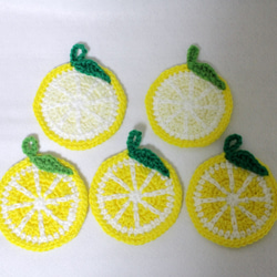 輪切りレモンのエコたわし&コースター　5枚セット(1重タイプ・やわらかめ)　送料無料 3枚目の画像