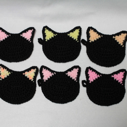 シンプルかわいい黒猫のエコたわし&コースター　たっぷり6枚セット(1重タイプ)　送料無料 3枚目の画像