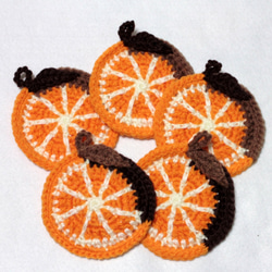 ショコラオレンジのエコたわし&コースター　5枚セット（1重タイプ）送料無料 1枚目の画像