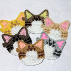 エコたわし&コースター　色違いのトラ白猫を詰め込んだ6枚セット　(1重タイプ)送料無料 1枚目の画像