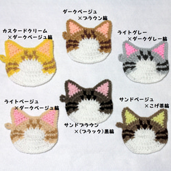 エコたわし&コースター　色違いのトラ白猫を詰め込んだ6枚セット　(1重タイプ)送料無料 2枚目の画像