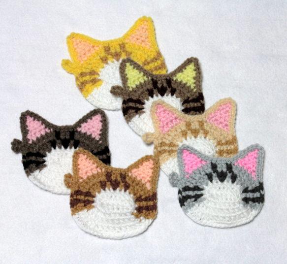 エコたわし&コースター　色違いのトラ白猫を詰め込んだ6枚セット　(1重タイプ)送料無料 3枚目の画像