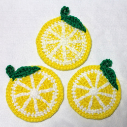エコたわし&コースター　少し大きめのレモン3枚セット　(1重タイプ厚め・固め)送料無料 2枚目の画像