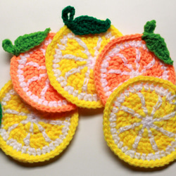 エコたわし　レモン&オレンジ5枚セット(1重タイプ)　送料無料 1枚目の画像