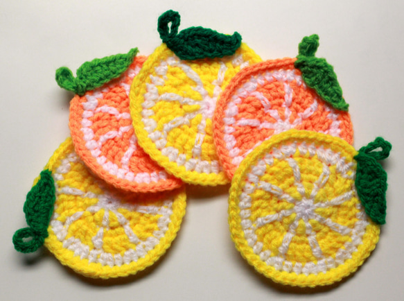 エコたわし　レモン&オレンジ5枚セット(1重タイプ)　送料無料 1枚目の画像