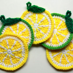 エコたわし　レモン&グリーンレモン5枚セット(1重タイプ)　送料無料 1枚目の画像