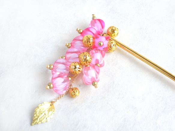 Kanzashi Rihozuki 風格的珠子粉紅色 第2張的照片