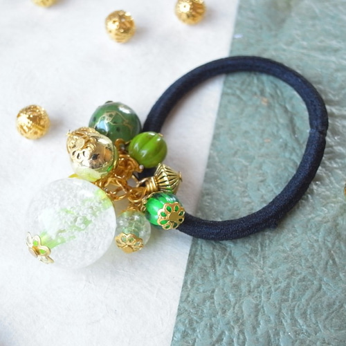 シュシュ  ヘアゴム  ビーズ  春グリーン 楽天市場】【全品ポイント5倍】 ヘアアクセサリー シュシュ