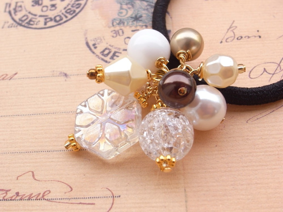 ビーズ雪の結晶ヘアゴム ヘアゴム 雪の結晶 34mm ゴールド（1ヶ） : ビーズアンドパーツ