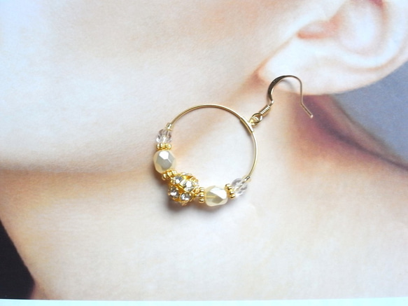圈形耳環金水鑽球和捷克珍珠珠 第5張的照片