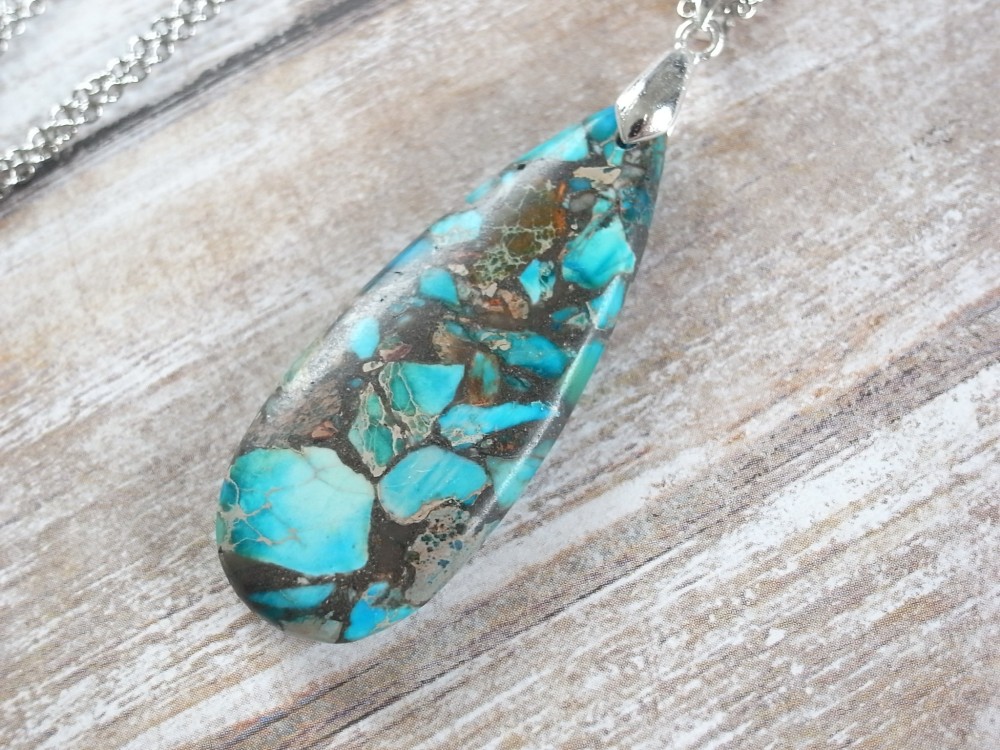 ネックレス　海の欠片のような彩り　シーセディメントジャスパー　雫　シズク　しずく　天然石　人工石　夏　ナチュラル 6,930円