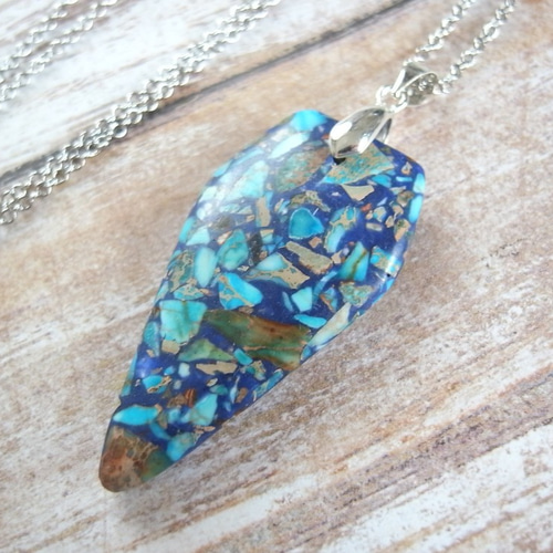 パロミノピクチャージャスパーとブルーオパールのマクラメネックレス パロミノピクチャージャスパーとブルーオパールのマクラメネックレス