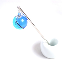 [翻譯/出口產品] Kanzashi 大球淺藍色吹製玻璃珠，如夏日祭的悠悠球 第3張的照片