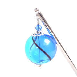 [翻譯/出口產品] Kanzashi 大球淺藍色吹製玻璃珠，如夏日祭的悠悠球 第4張的照片