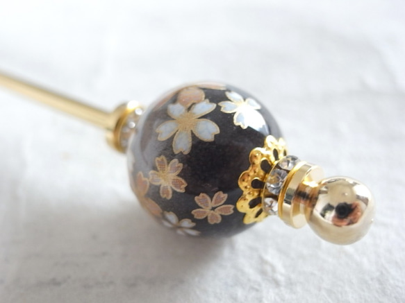 Kanzashi Sakura Transfer Beads 黑色和灰色 第5張的照片