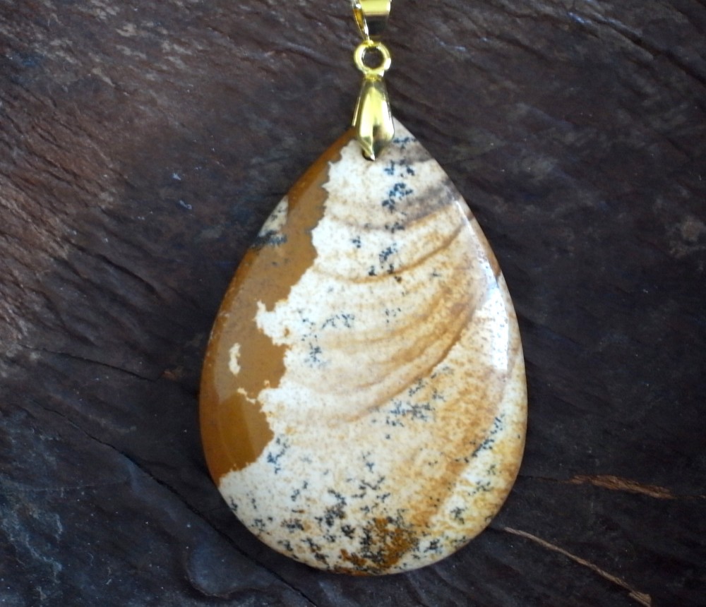 ネックレス　ピクチャージャスパー　ドロップ2　茶色　ブラウン　ベージュ　ナチュラル　天然石　ゴールド　大振り　大きめ