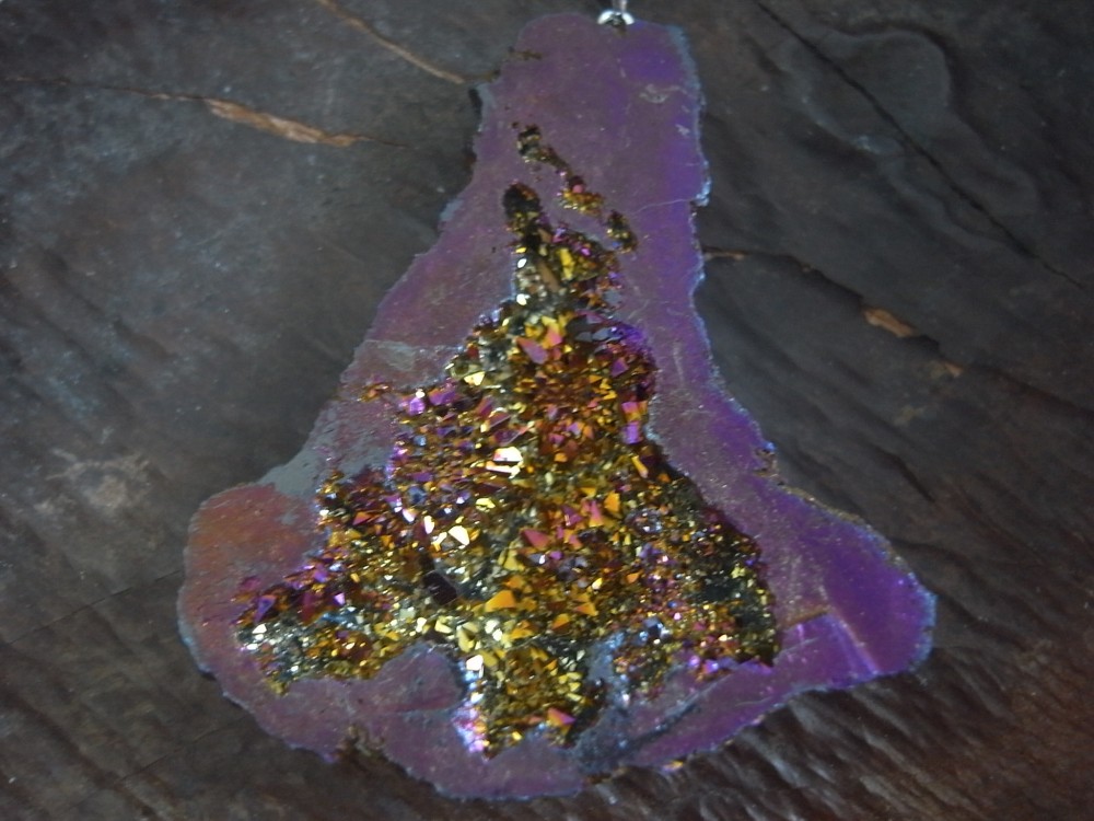 ネックレス　ドゥルージージオードアゲート　パープル＆ゴールド　紫　シルバー　大きめ　大振り　大ぶり　結晶　天然石