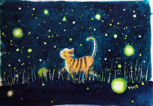 【受注制作】真夜中の散歩【猫と蛍】 2枚目の画像