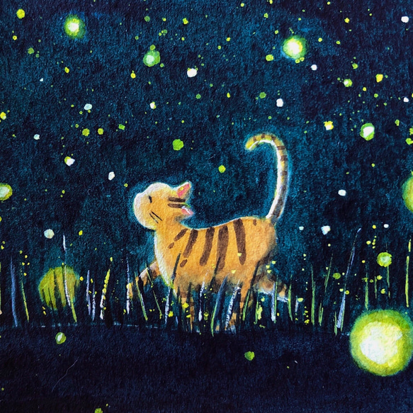 【受注制作】真夜中の散歩【猫と蛍】 3枚目の画像