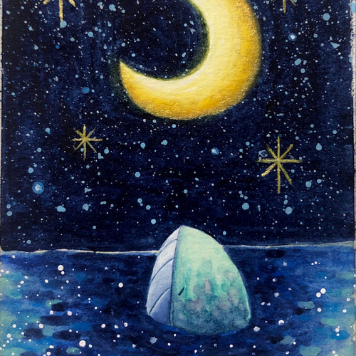 受注制作】初めて夜空を見た子供クジラ 絵画 kuro 通販 10333801