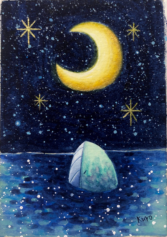 受注制作】初めて夜空を見た子供クジラ 絵画 kuro 通販 10333801