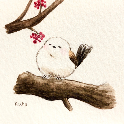 シマエナガの絵 受注制作】小さなシマエナガ 絵画 kuro 通販 10378400｜Creema