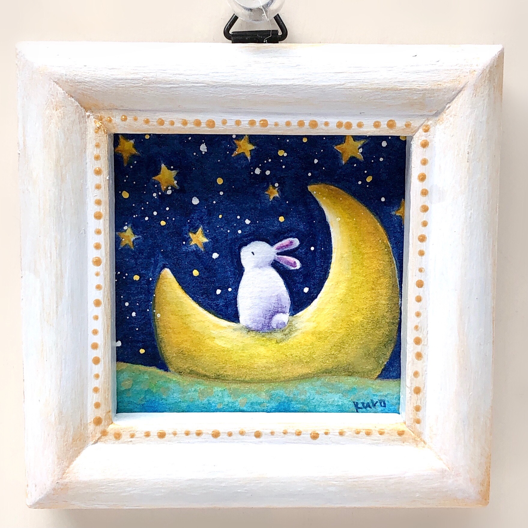 格安SALEスタート！ 手作り額付き作品　title「静かなる月下の夢ウサギ」 絵画