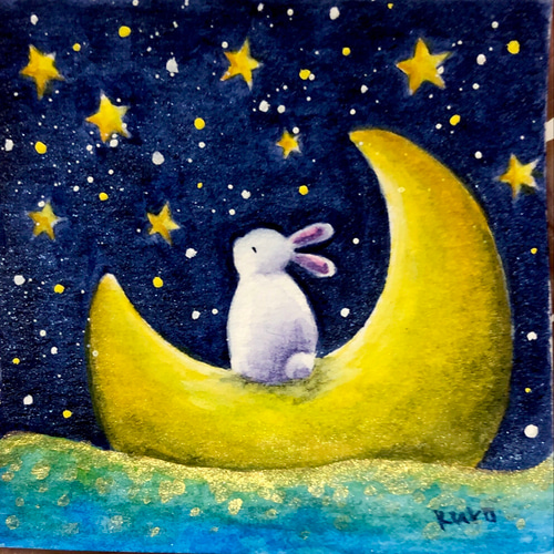 受注制作】夢をくれたきみへ【うさぎと月】 絵画 kuro 通販