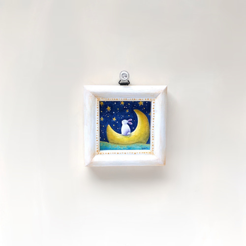手作り額付き作品 title「静かなる月下の夢ウサギ」 受注制作】夢を